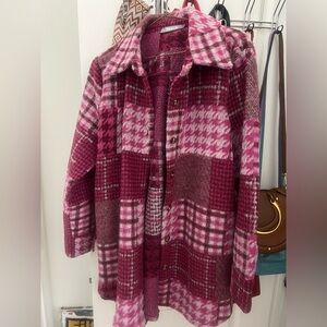 Elegant Pink Plaid Women's Trench Coat